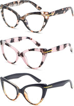 Oversized Cat Eye Reading Glasses for Women Fashion Cute Blue Light Blocking Computer Readers(3 Mixed Color,1.50)
