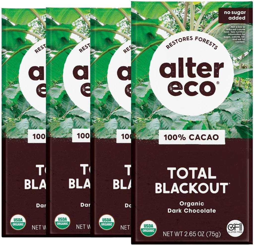 Alter Eco | Dark Chocolate Bars | Pure Dark Cocoa, Fair Trade, Organic, Non-GMO, Gluten Free (4-Pack Total Blackout)