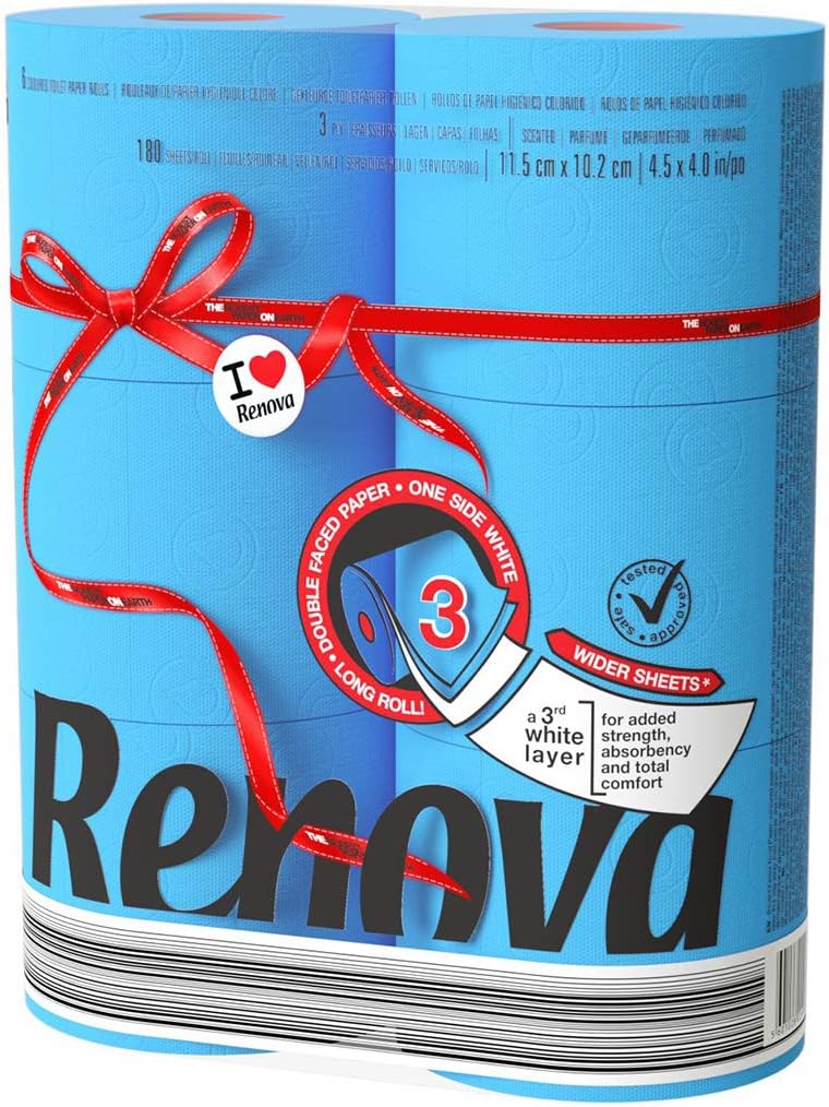 Renova Luxury Scented Colored Toilet Paper 6 Jumbo Rolls 3-Ply-180 Sheets