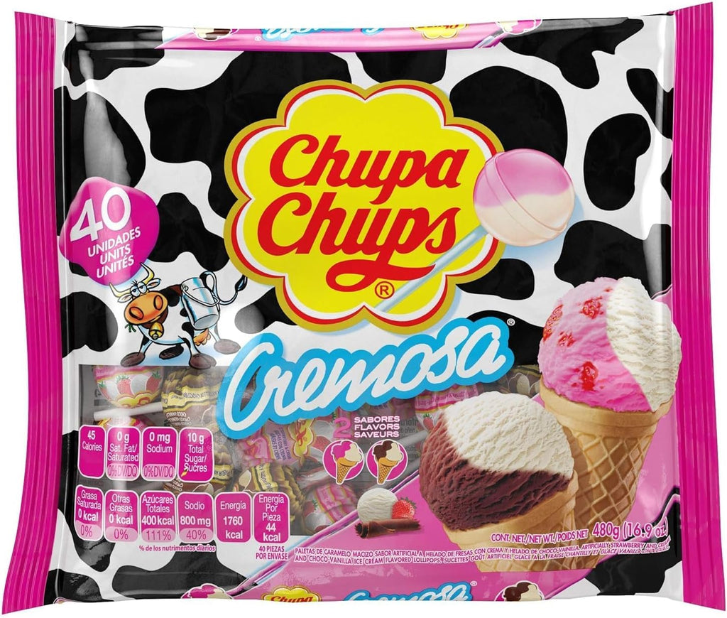 Chupa Chups Cremosa Lollipop Assortment, 2 Ice Cream Flavors, Individually Wrapped Candy for Kids, 10.5 Oz Bag (25 Suckers)
