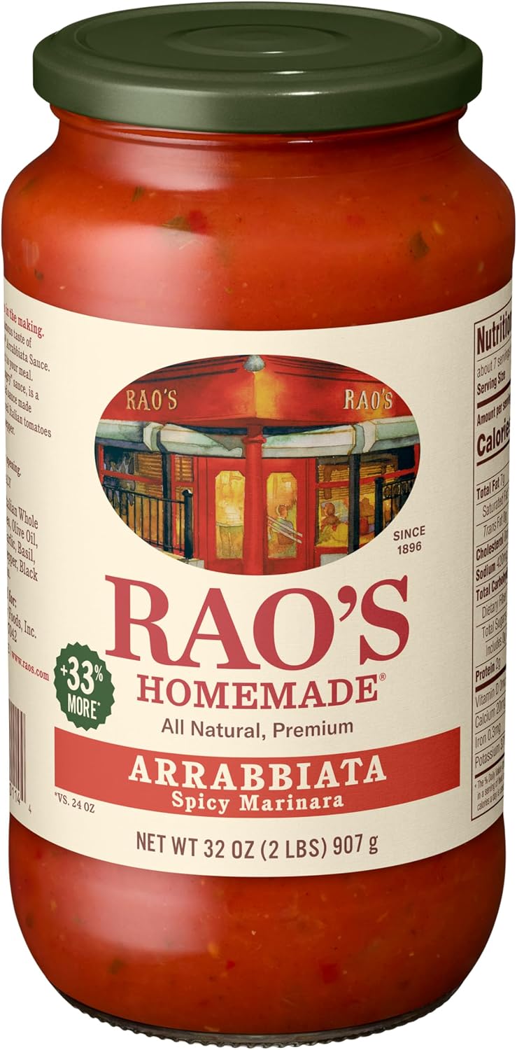 Rao's Homemade Arrabbiata Sauce, 32 oz, Tomato Sauce, All Purpose, Keto Friendly Pasta Sauce, Premium Quality Tomatoes from Italy & Crushed Red Pepper