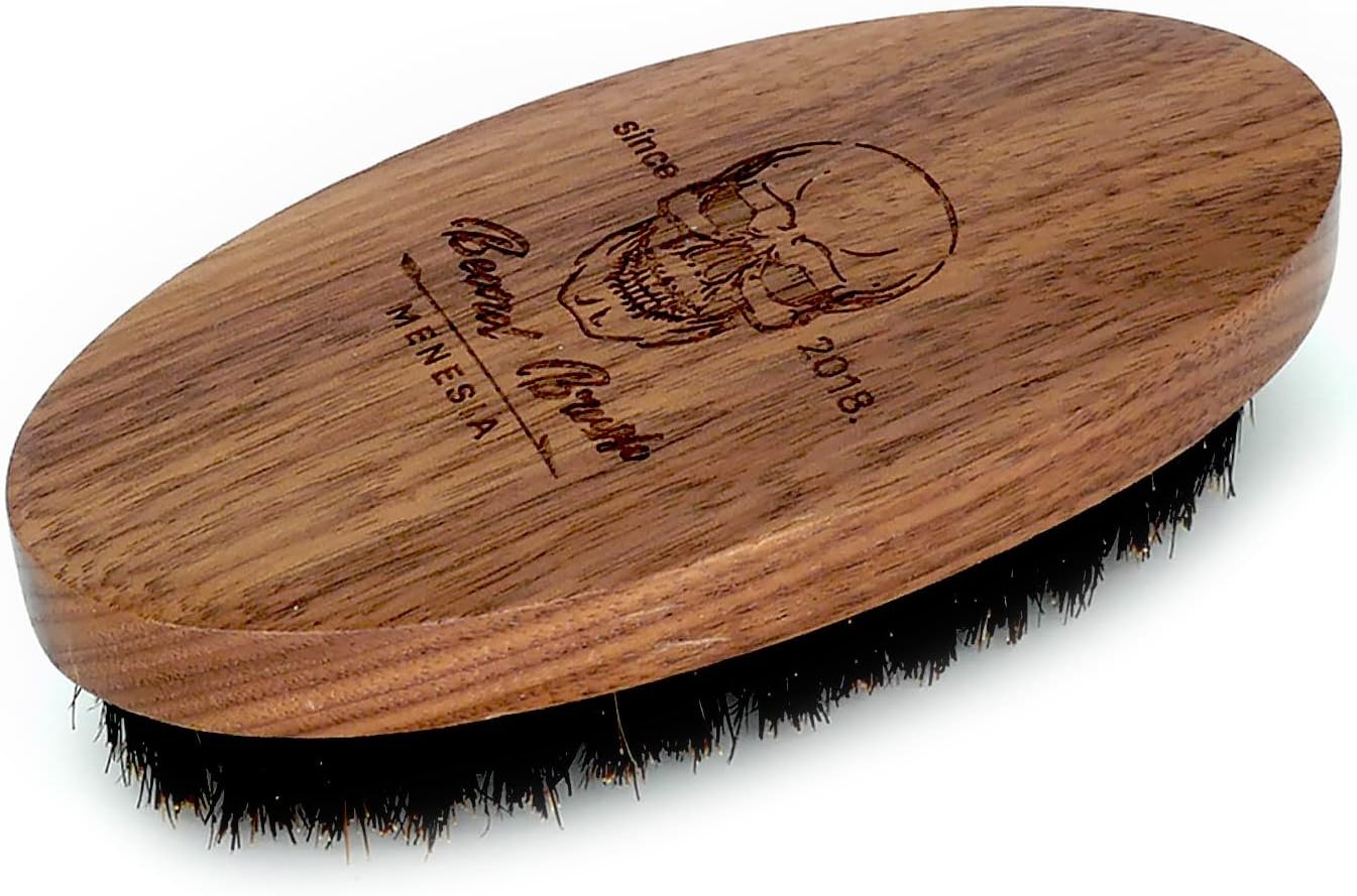 Black Walnut Wood Boar Bristle Hair Beard Brush for Men, Pocket Travel Men's Wooden Small Soft Beard Brush (Black Walnut)