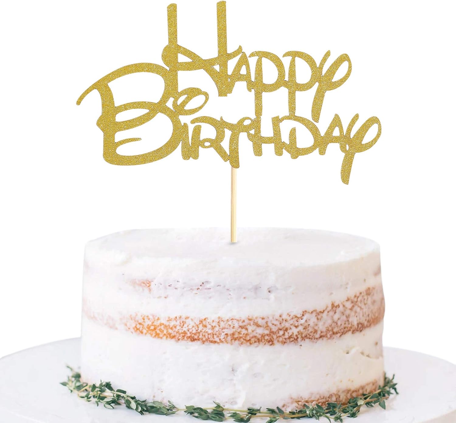 Gold Happy Birthday Cake Topper - Golden Glitter Birthday Party Cake Decoration Supplies, Cake Smash Decoration Photo Booth Props, Gold Paper Cake Topper Flags Sign