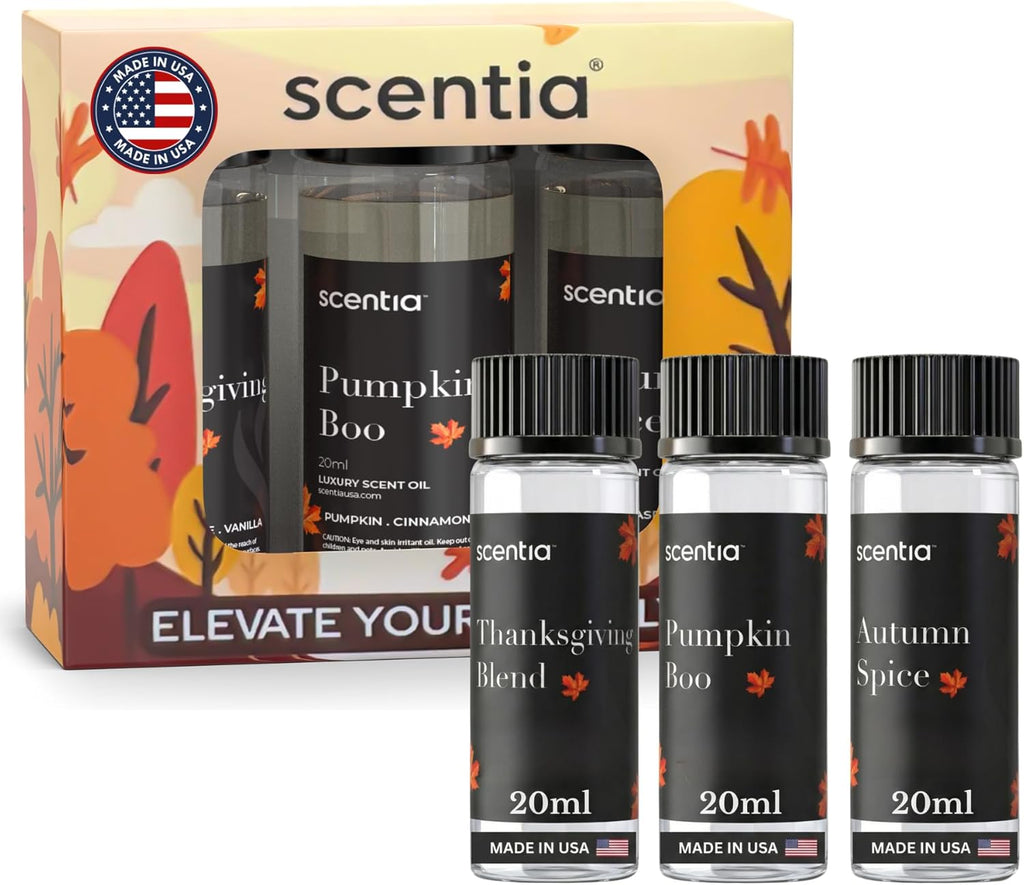 Scentia Pumpkin Vanilla Bakery Aromatherapy Diffuser Oil Collection – Essential Oil Blend for Candles, Home & DIY Cozy Scents 3x20ml Discovery Set