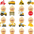 48 Pack Construction Cupcake Toppers Stop Sign Dump Truck Excavator Tractor Cupcake Picks for Kids Construction Vehicles Theme Party Baby Shower Birthday Party Decoration Supplies