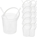 Plastic Rum Buckets for Drinks （10PACK ） Drink Buckets for Parties Reusable Punch Bowls with Straw（32oz） (Transparent)