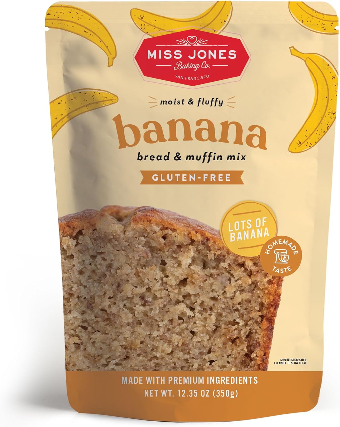 Miss Jones Baking Gluten Free Banana Bread & Muffin Mix - 50% Lower Sugar, Real Banana, Naturally Sweetened Desserts & Treats, 12.35 Ounce (Pack of 1)