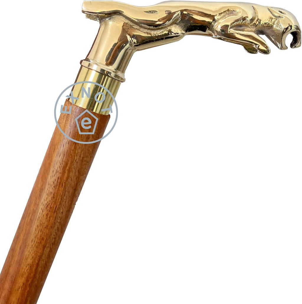 King Style Walking Canes Solid Jaguar Brass Head Fancy Cane for Women and Men Vintage Antique Walking Cane Wooden Walking Stick