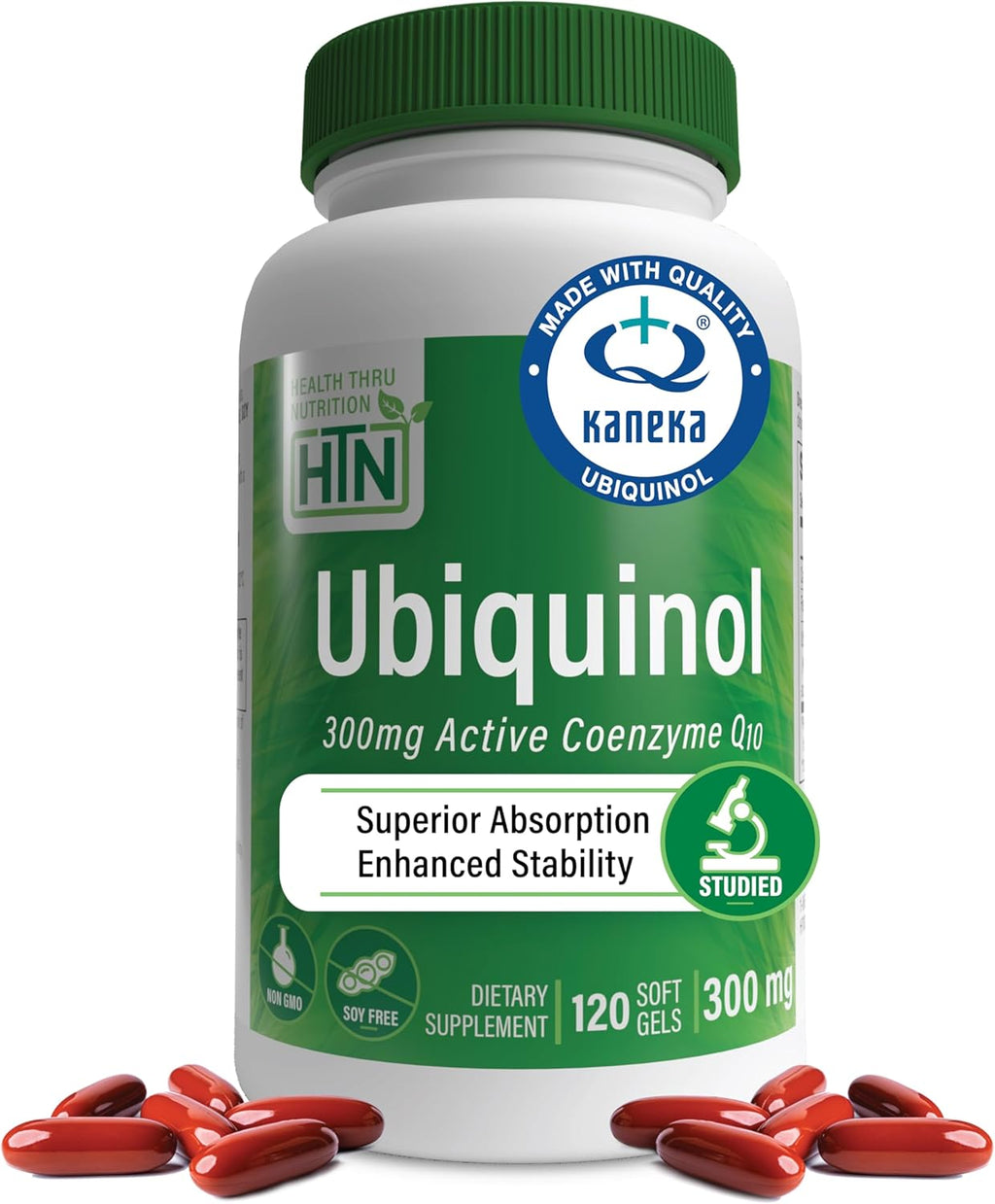 Health Thru Nutrition Ubiquinol 300mg 120 Softgels as Kaneka QH Reduced CoQ-10 | Stabilized - 3rd Party Tested | Enhanced Bioavailability | Cardiovascular & Mitochondria Function Support | Non-GMO