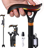 Smart Alarm Walking Cane for Men & Women, Foldable with LED Light, Ergonomic Handle and Shock-absorbingbase Stable and Easy to Store