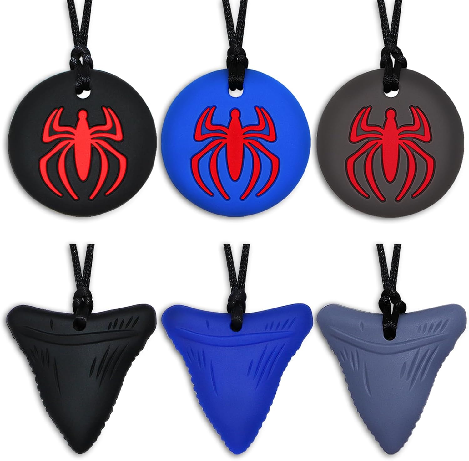 Chew Necklaces for Sensory Kids Boys, 6 Pack Chewy Necklace Sensory Toys for Kids with Autism, ADHD, SPD, Silicone Adult Chew Toys Teething Necklace Reduce Chewing Biting Fidgeting