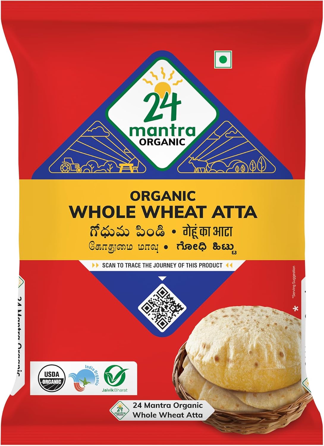 24 Mantra Organic Whole Wheat Atta 1 kg / 2.2lb