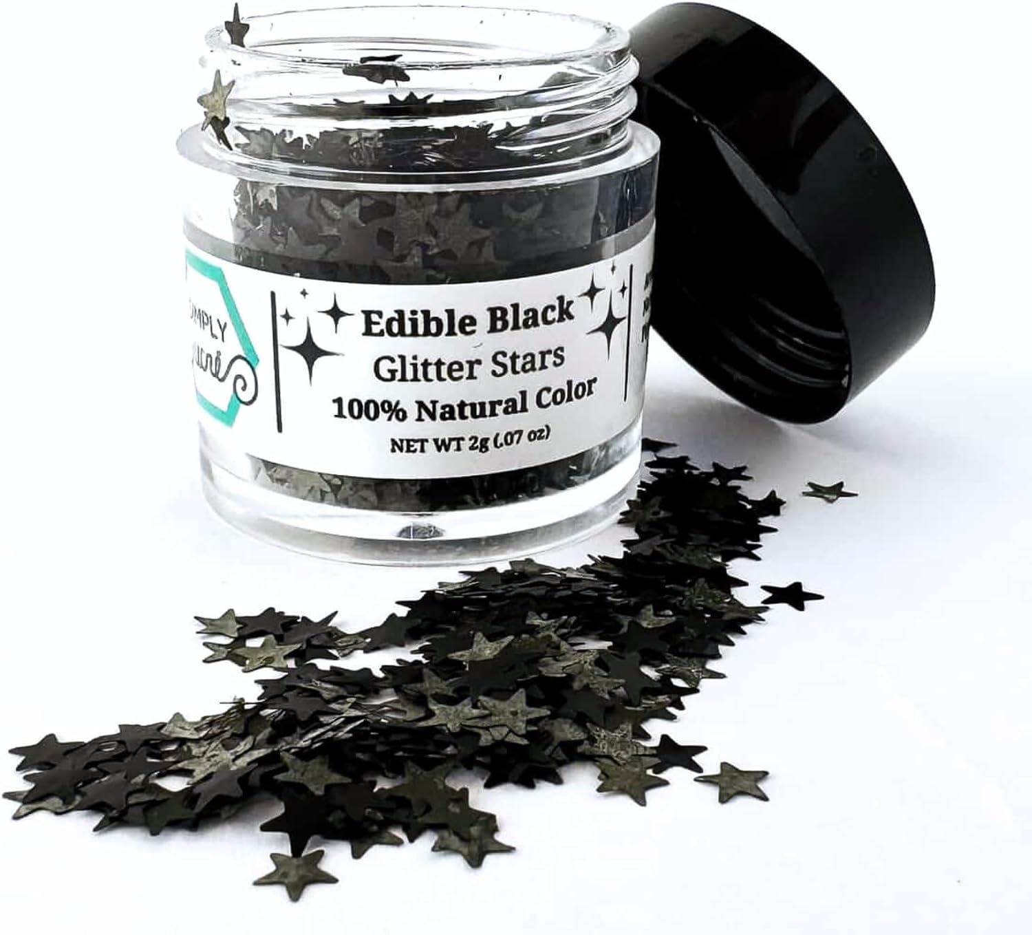 Dye-Free Edible Glitter Stars - Vegan, Gluten-Free & Non-Toxic | Perfect for Cakes, Cupcakes, Drinks & Desserts by Simply Sucré (Black, 2 Grams)