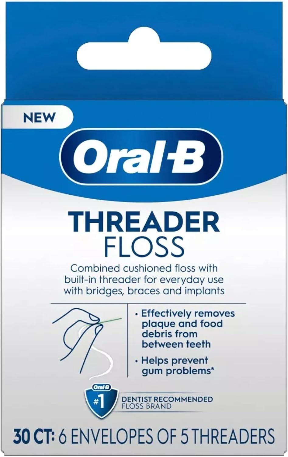Oral-B Threader Floss 30 Count: 6 Envelopes of 5 Threaders (Pack of 5)