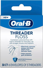 Oral-B Threader Floss 30 Count: 6 Envelopes of 5 Threaders (Pack of 5)