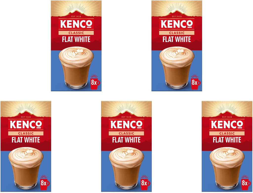 Kenco Flat White Instant Coffee Sachets s 8x14.8g (Pack of 5, Total 40 Sachets, 592g)