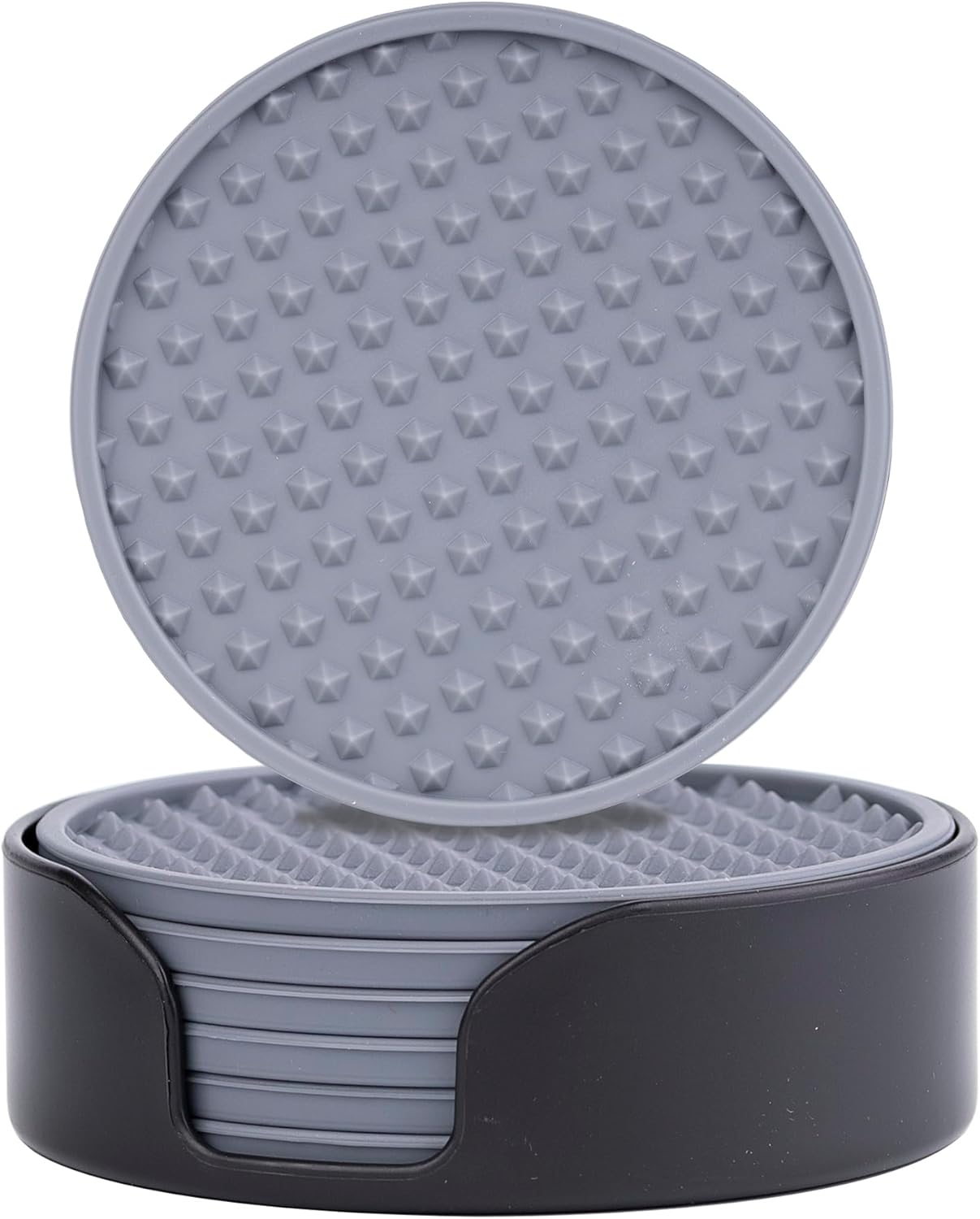Ortarco 6 Pack Drink Coasters with Holder, Silicone Cup Mat for Hot or Cold Drinks, Non-Slip, Non-Stick