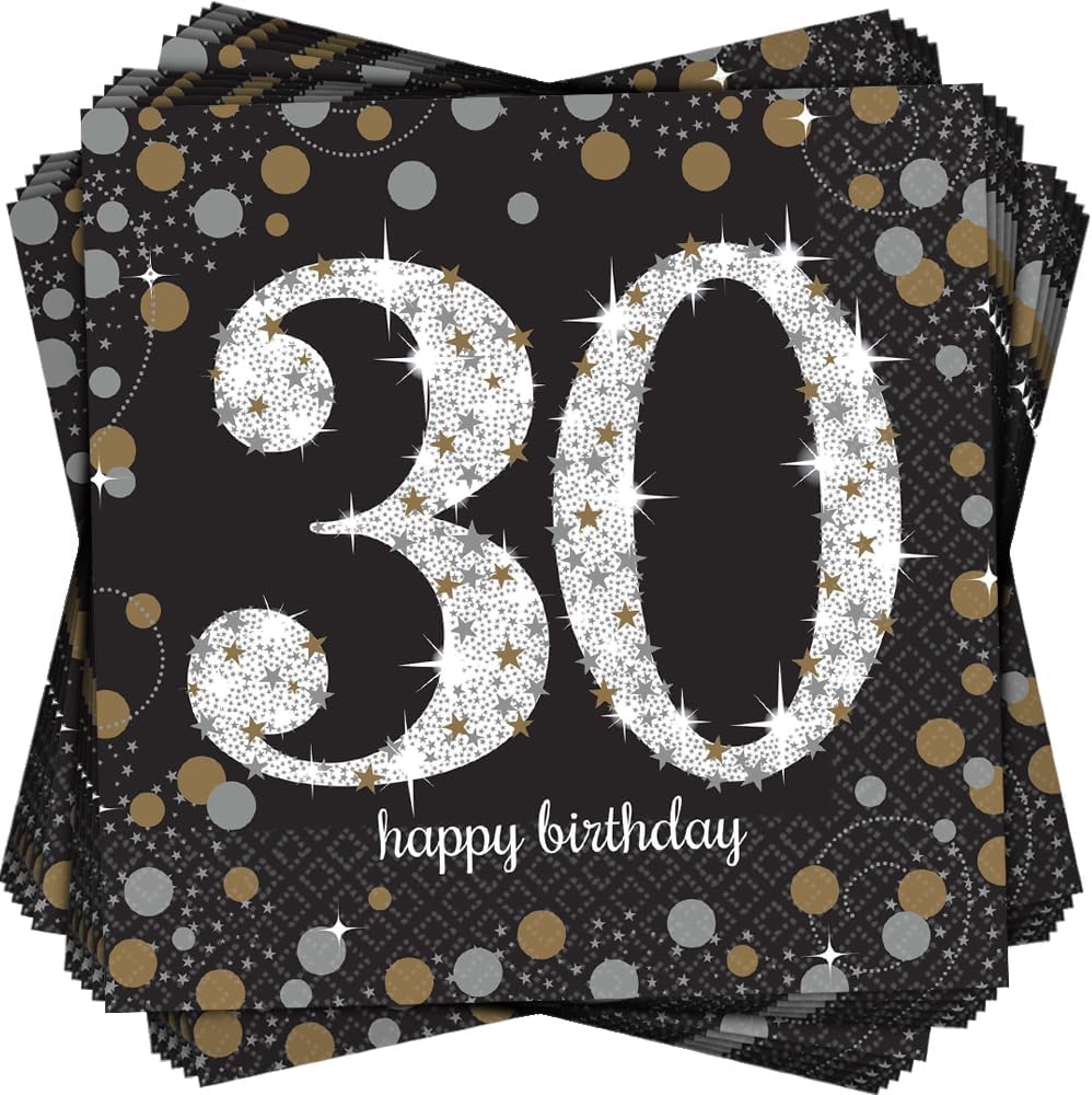 Sparkling Celebration 30 Luncheon Multicolor Paper Napkins ( 6.5" x 6.5" ) - Pack Of 16, Premium Quality & Eye-catching Design - Perfect For Birthdays, Anniversaries & Milestone Events