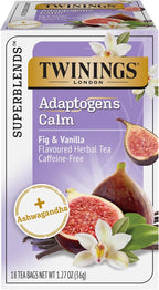 Twinings Superblends Adaptogens Calm with Ashwagandha Fig & Vanilla Flavoured Herbal Tea Caffeine-Free, 18 Tea Bags (Pack of 1), Enjoy Hot or Iced
