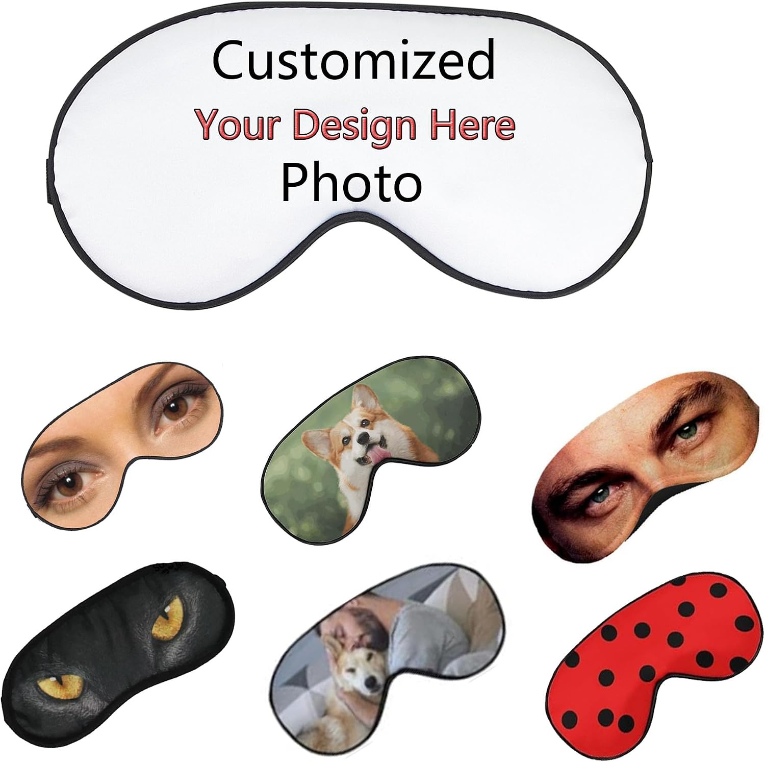 Personalized Eye Mask for Sleeping Customized Sleeping Masks with Adjustable Strap Customized Blackout Eye Cover Add Your Photo Text Logo for Men Women Home Travel Offices