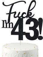 43 Birthday Cake Toppers - Black Glitter, Funny 43rd Cake Topper for Men & Women, 43rd Birthday Decorations