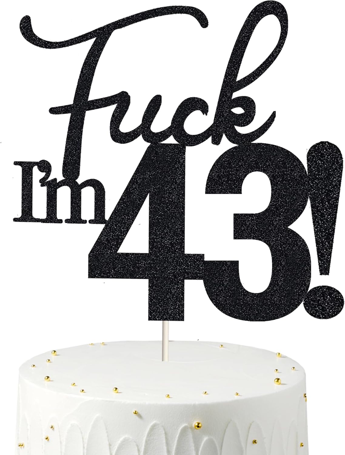 43 Birthday Cake Toppers - Black Glitter, Funny 43rd Cake Topper for Men & Women, 43rd Birthday Decorations