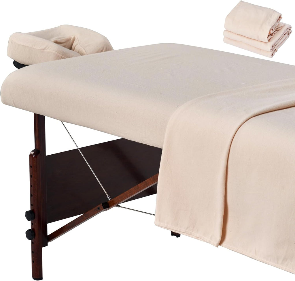 Master Massage 3-Piece Cotton Flannel Massage Table Cover Set –Off White Sheets for SPA Beds and Beauty Salons, Includes Table Cover, Face Cushion Cover, and Table Sheet