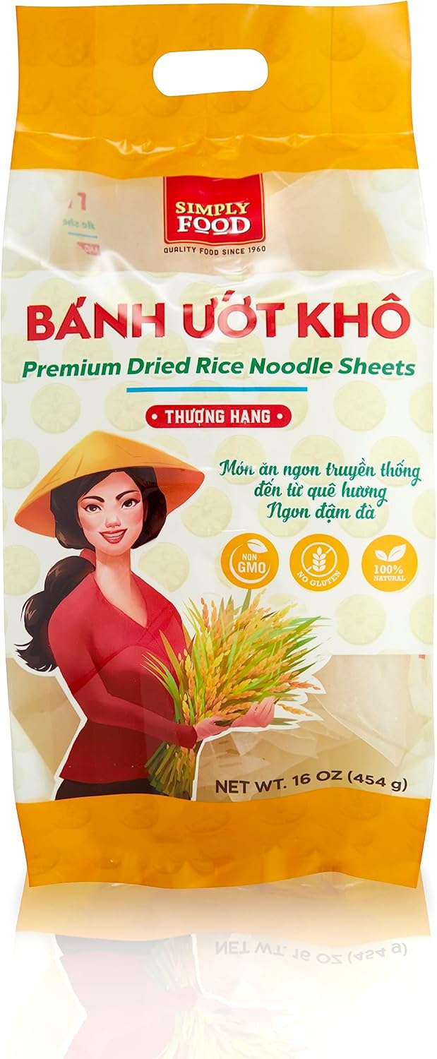SIMPLY FOOD Premium Dried Rice Noodle Sheets (Bánh Ướt) - 16 Oz – Gluten-Free Dried Rice Noodle Sheets for Banh Cuon