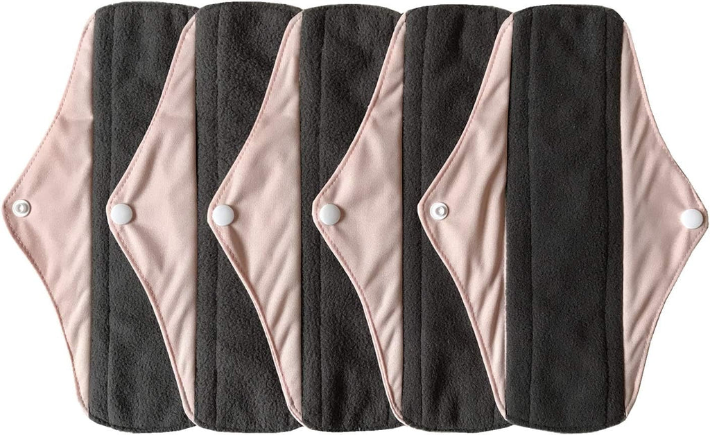 5 Pieces Charcoal Bamboo Mama Cloth/ Menstrual Pads/ Reusable Sanitary Pads (Light pink, Regular (10 inch))