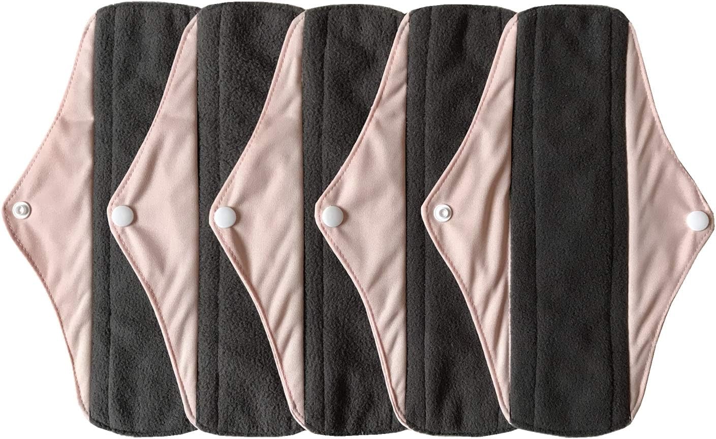 5 Pieces Charcoal Bamboo Mama Cloth/ Menstrual Pads/ Reusable Sanitary Pads (Light pink, Regular (10 inch))