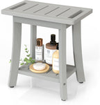 Waterproof Shower Benches for Inside Shower, Poly Lumber Shower Stool with Storage Shelf & Adjustable Feet, SPA Bathroom Seat Chair for Shaving Legs, Indoor or Outdoor Use, Grey