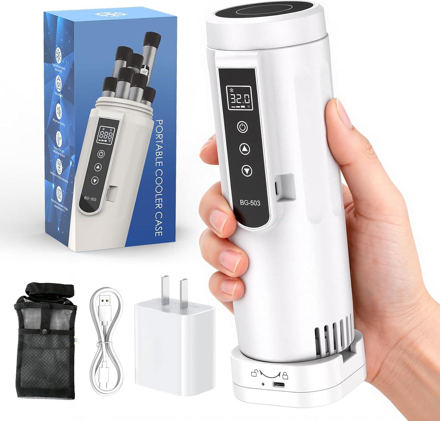 Hopelake Insulin Cooler Travel Case, Portable Insulin Refrigerator(4-7 Pens), Medication Travel Cooler with Temp Display(32℉-68℉), USB Charging/Dedicated Backup Power/Portable Cup Sleeves