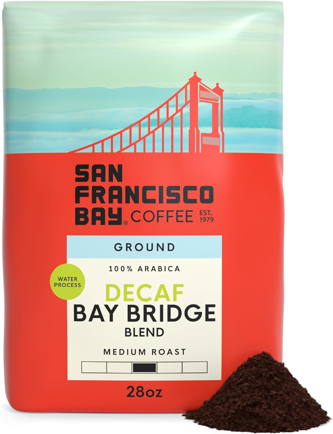 San Francisco Bay Decaf Ground Coffee, Decaf Bay Bridge Blend (28 oz Bag), Medium Roast Coffee, Swiss Water Process