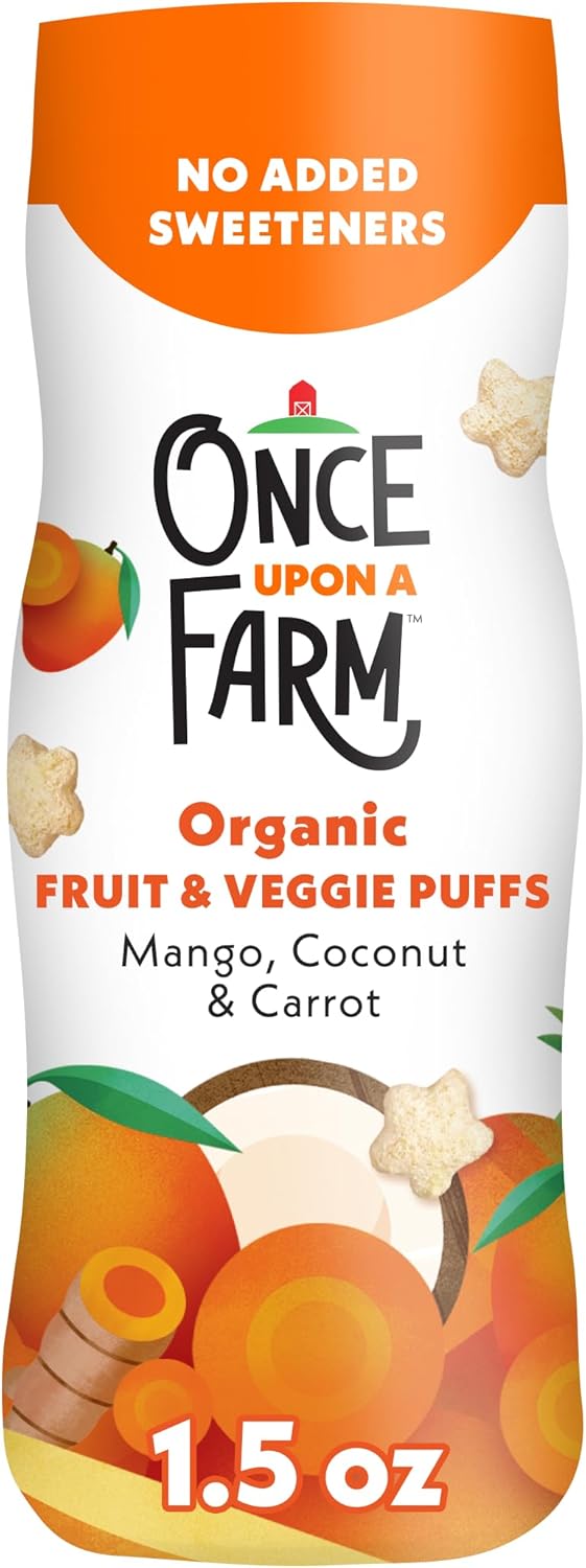 Once Upon a Farm Organic Baby Fruit & Veggie Puffs, Mango, Coconut & Carrot,1.5oz