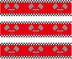 3pcs Racing Car Edible Cake Borders, Birthday Cake Borders Edible Decorations Wrap Strips Pre-Cut Cakes Toppers for Birthday Party (Red Racing Flag Style)