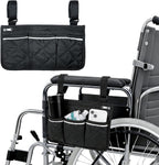 Wheelchair Side Bag, Armrest Pouch with Reflective Stripe, Detachable Rollator Bag Wheelchair Pouch Side Pocket Organizer Bags for Wheelchairs, Walkers or Rollators (Black)