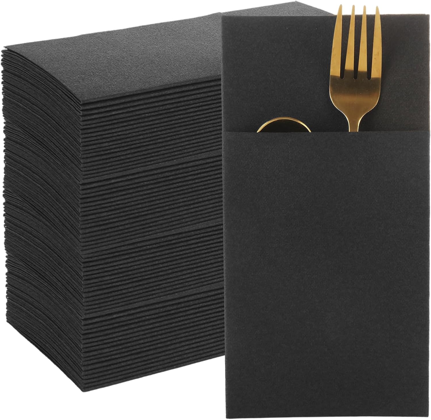 100 Pack Black Linen-Feel Disposable Napkins - 16.5"x16.5" Elegant Dinner Paper Guest Towels, Pre-folded Cloth-like Dinner Napkins for Weddings & Upscale Events