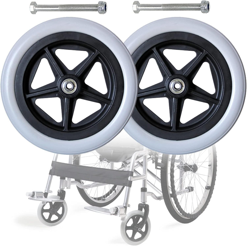 LIGUOYI Front Wheelchair Wheel, 2 Pcs Wheelchair Front Caster, 6 in 7 in 8 in Wheel 5/16 Inch Bearing, Silence,Anti-wear & Non-Slip, Solid Rubber Front Rear Caster, Replacement Wheels for Wheelchairs