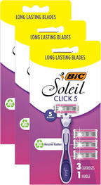BIC Soleil Click 5 Women's 5-Blade Disposable Razor, 1 Handle and 3 Cartridges (Pack of 3)