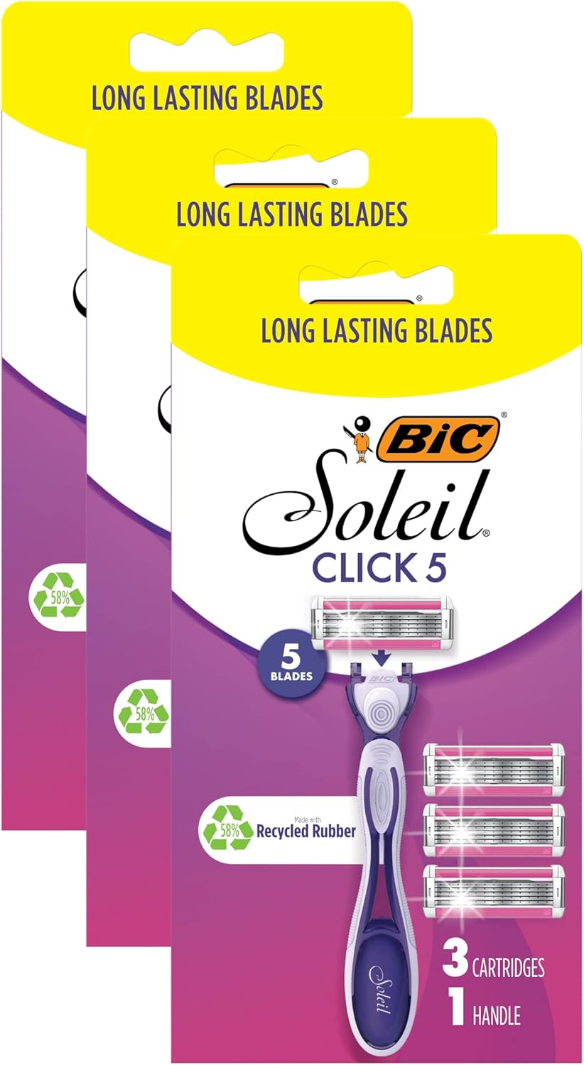 BIC Soleil Click 5 Women's 5-Blade Disposable Razor, 1 Handle and 3 Cartridges (Pack of 3)