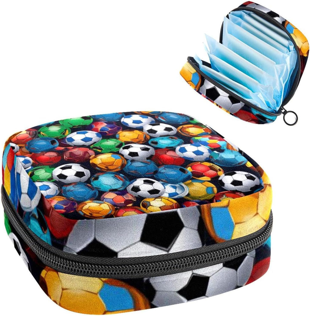 Sanitary Napkin Storage Bag, Zipper Period Pouch for Teen Girls Women, Portable Menstrual Tampons Collect Bags Soccer Football