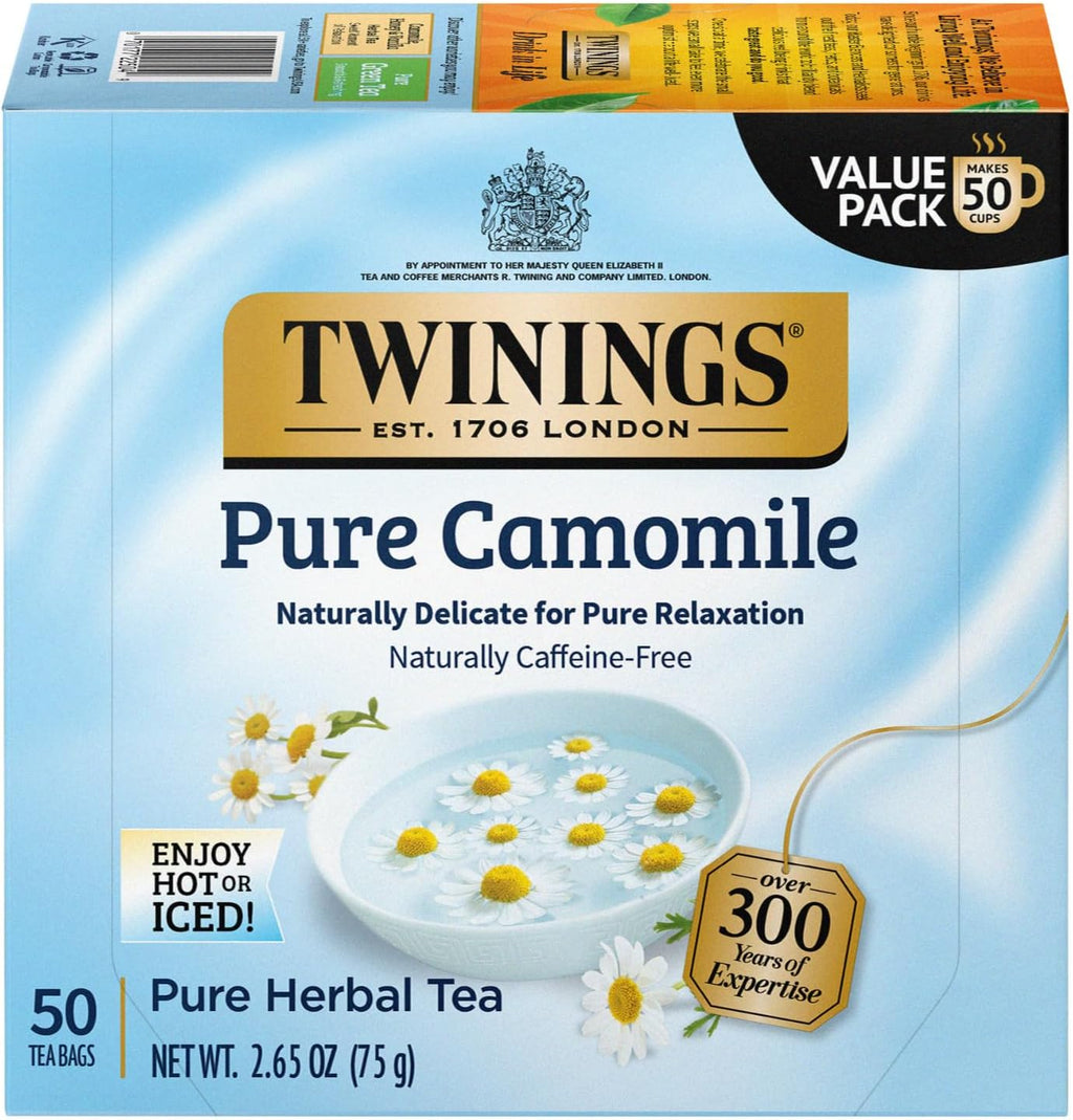 Twinings Pure Camomile Herbal Tea - Naturally Caffeine-Free Camomile Tea Bags Individually Wrapped, 50 Count Ea