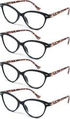 HEEYYOK Women Reading Glasses 4-Pack,Cateye Readers Glasses Small Face Comfort Spring Hinge 2.75