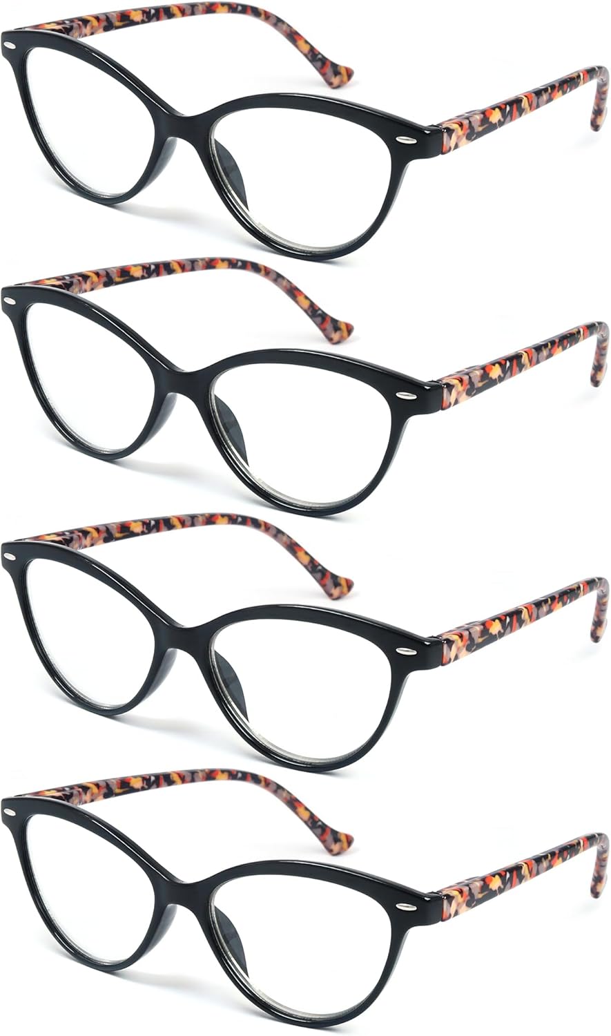 HEEYYOK Women Reading Glasses 4-Pack,Cateye Readers Glasses Small Face Comfort Spring Hinge 2.50