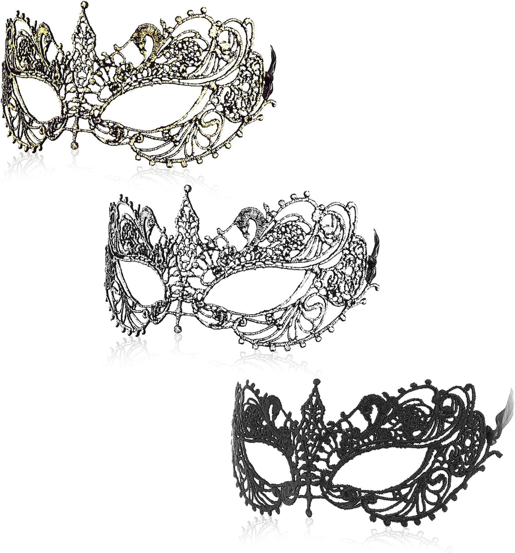 3 Pcs Adult Masquerade Mask Mysterious Fun Lace Masks for Couples Women Man Lace Headpiece Disguise for Costumes