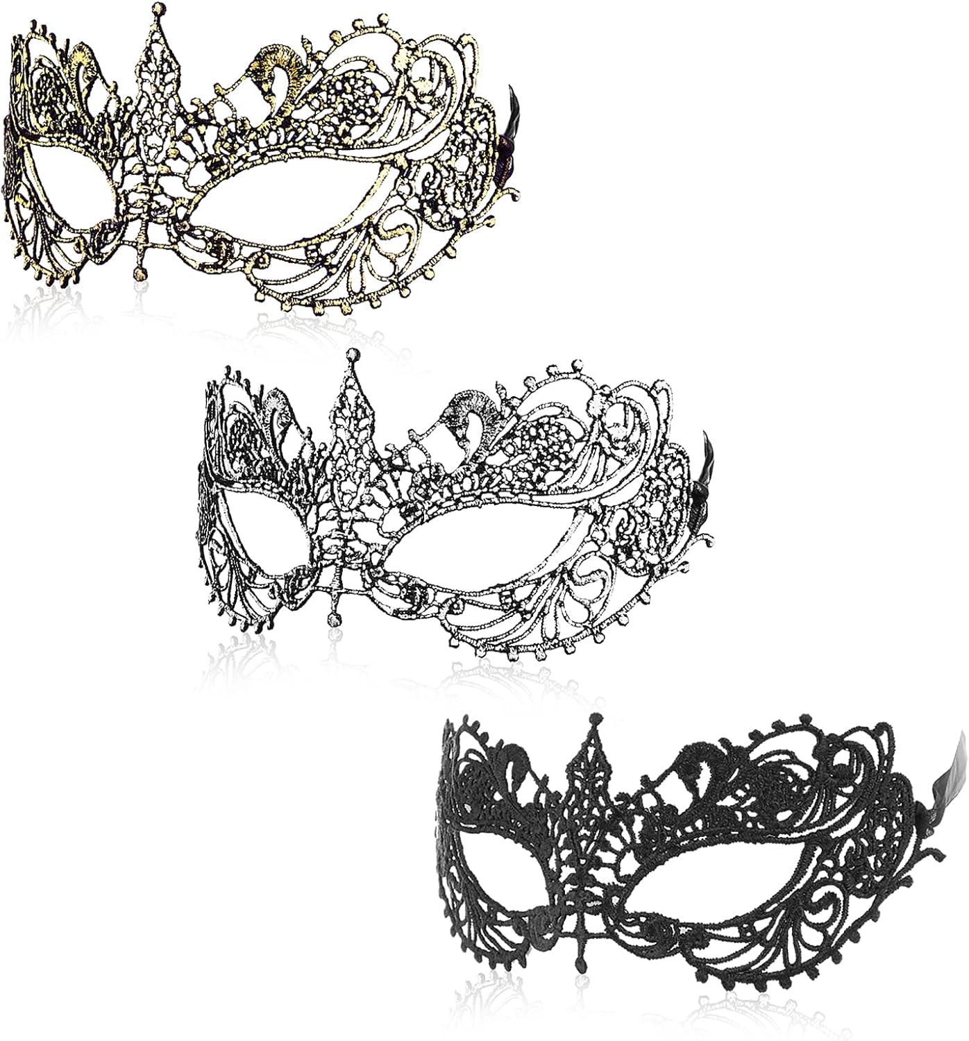 3 Pcs Adult Masquerade Mask Mysterious Fun Lace Masks for Couples Women Man Lace Headpiece Disguise for Costumes