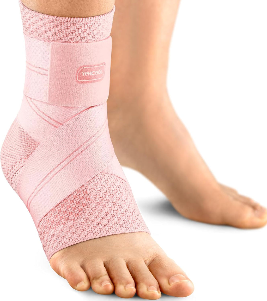 Flat Knitting Ankle Brace for Women&Men, 7-Zone Dynamic Compression Sleeve w/Flex Strap,Foot Support for Sports, Sprained Ankle, Achilles Tendonitis, Plantar Fasciitis Relief(Pack of1) M,Pink