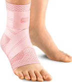 Flat Knitting Ankle Brace for Women&Men, 7-Zone Dynamic Compression Sleeve w/Flex Strap,Foot Support for Sports, Sprained Ankle, Achilles Tendonitis, Plantar Fasciitis Relief(Pack of1) M,Pink