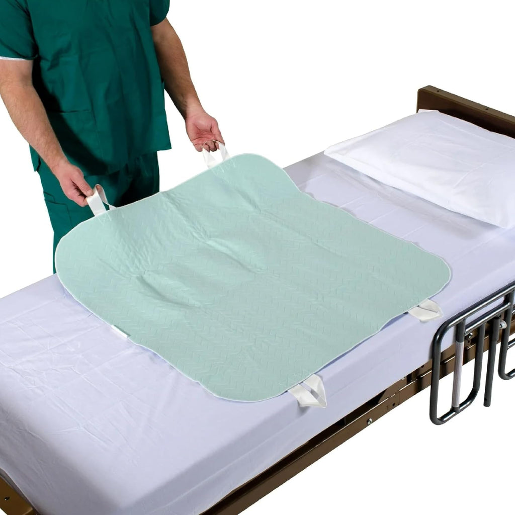 Patient Aid 34" x 36" Positioning Bed Pad with Handles - Incontinence Mattress Bedding Protector Liner Reusable Underpad with Handles & Straps for Easy Transfer - Washable Waterproof Positioning Pad