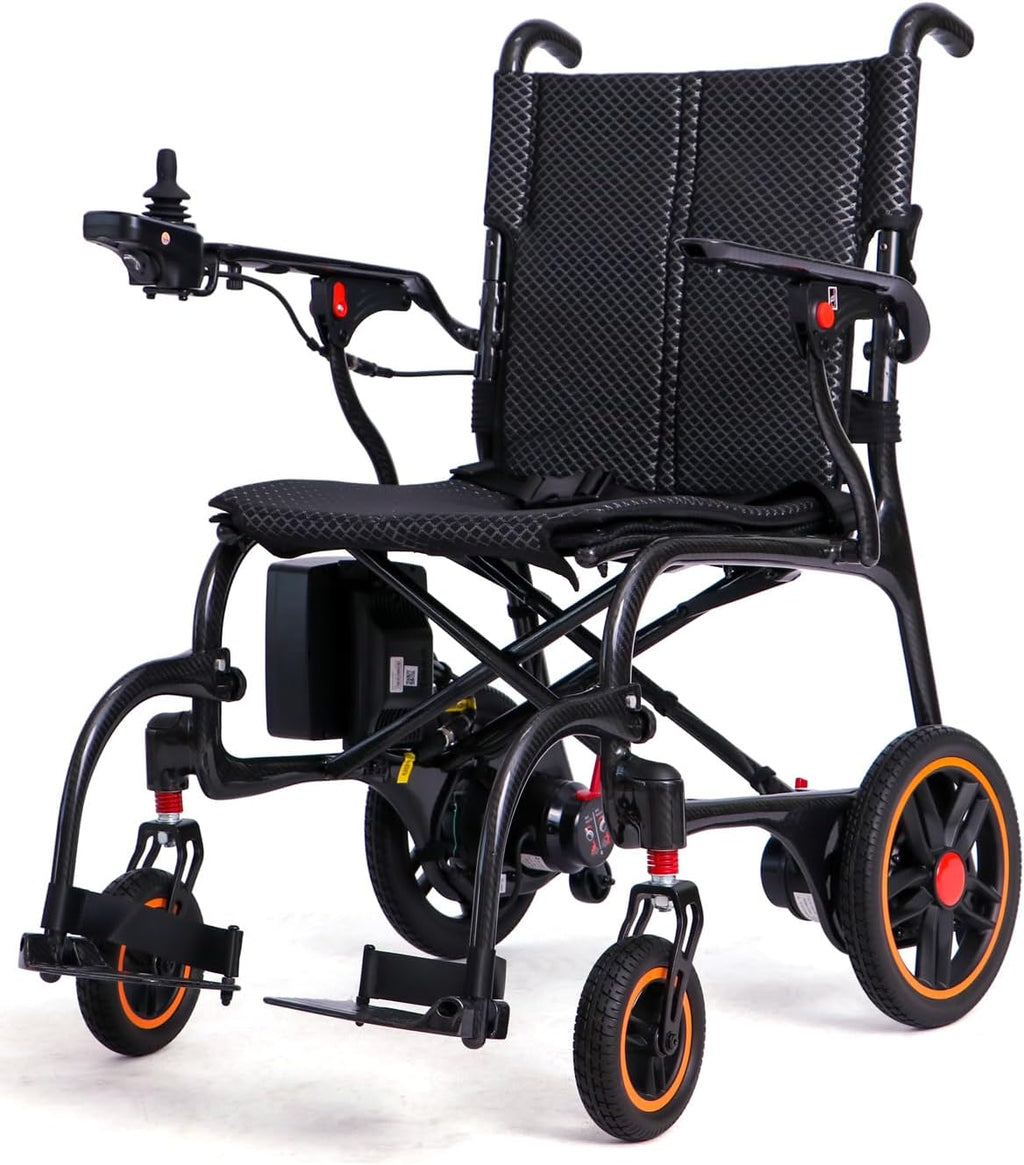 29 lbs Ultralight Carbon Fiber Electric Wheelchair, Airline Approved Foldable Power Chair, 15 Mile Range, Quick-Release Battery Motorized Mobility Aid for All Terrain